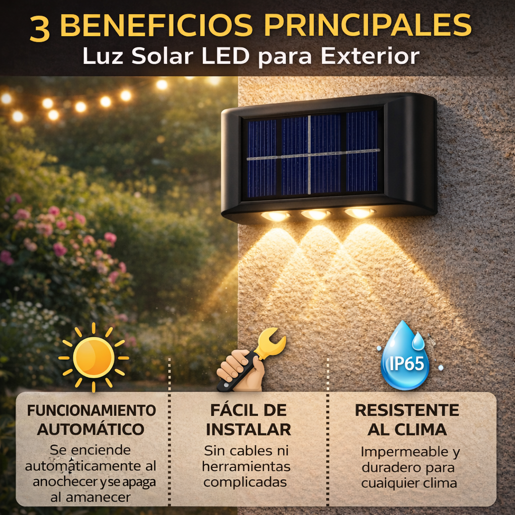 Lampara Solar De Pared : Iluminación solar sin cables ni consumo