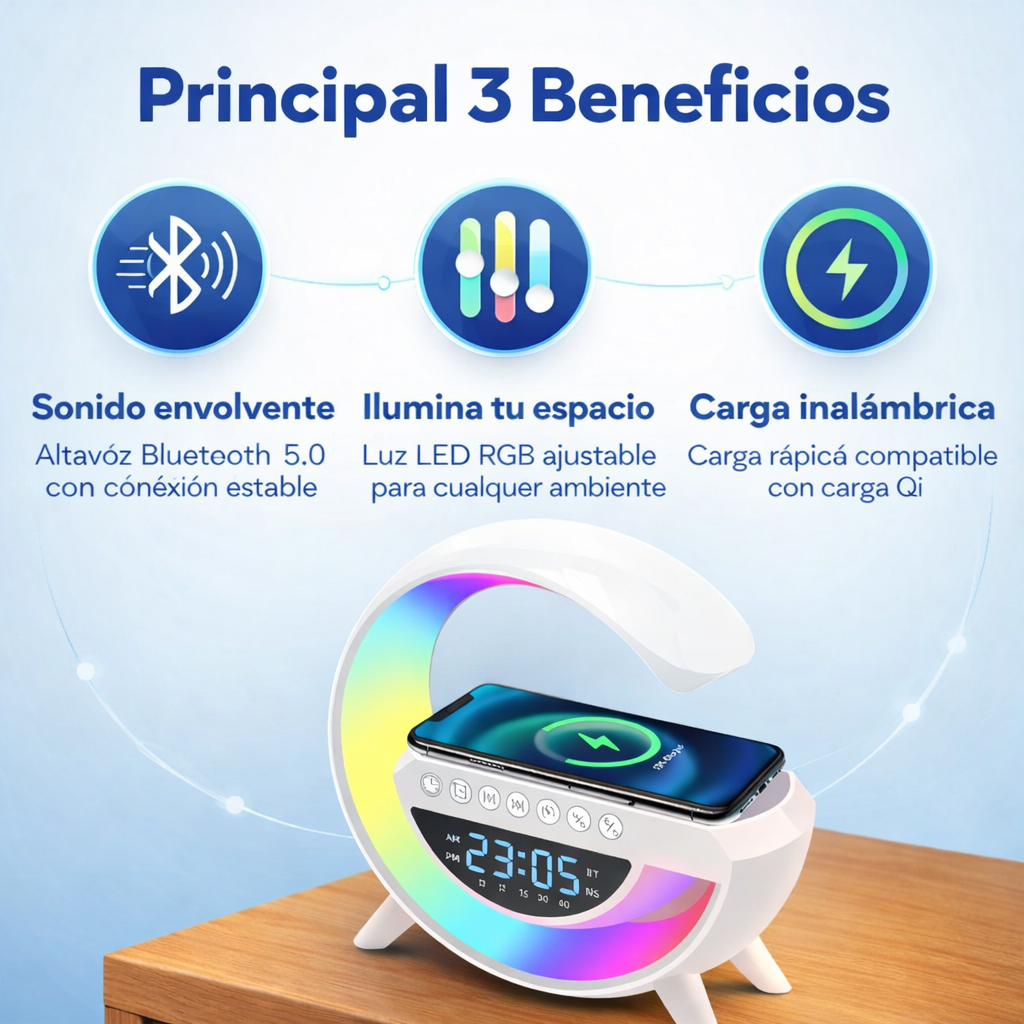 SmartGlow 4 en 1 : Sonido, luz y carga en uno