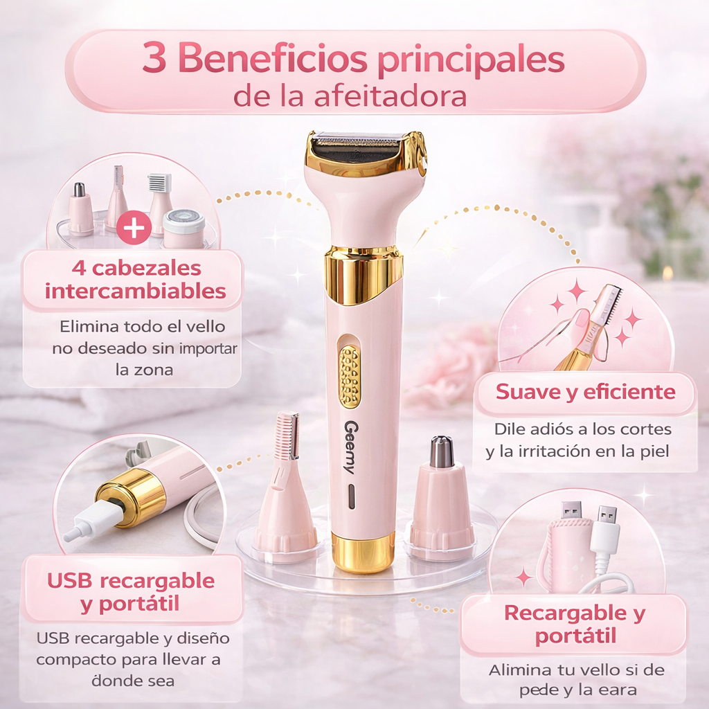 Afeitadora Electrica 4 En 1 : Elimina vello sin cortes ni irritación