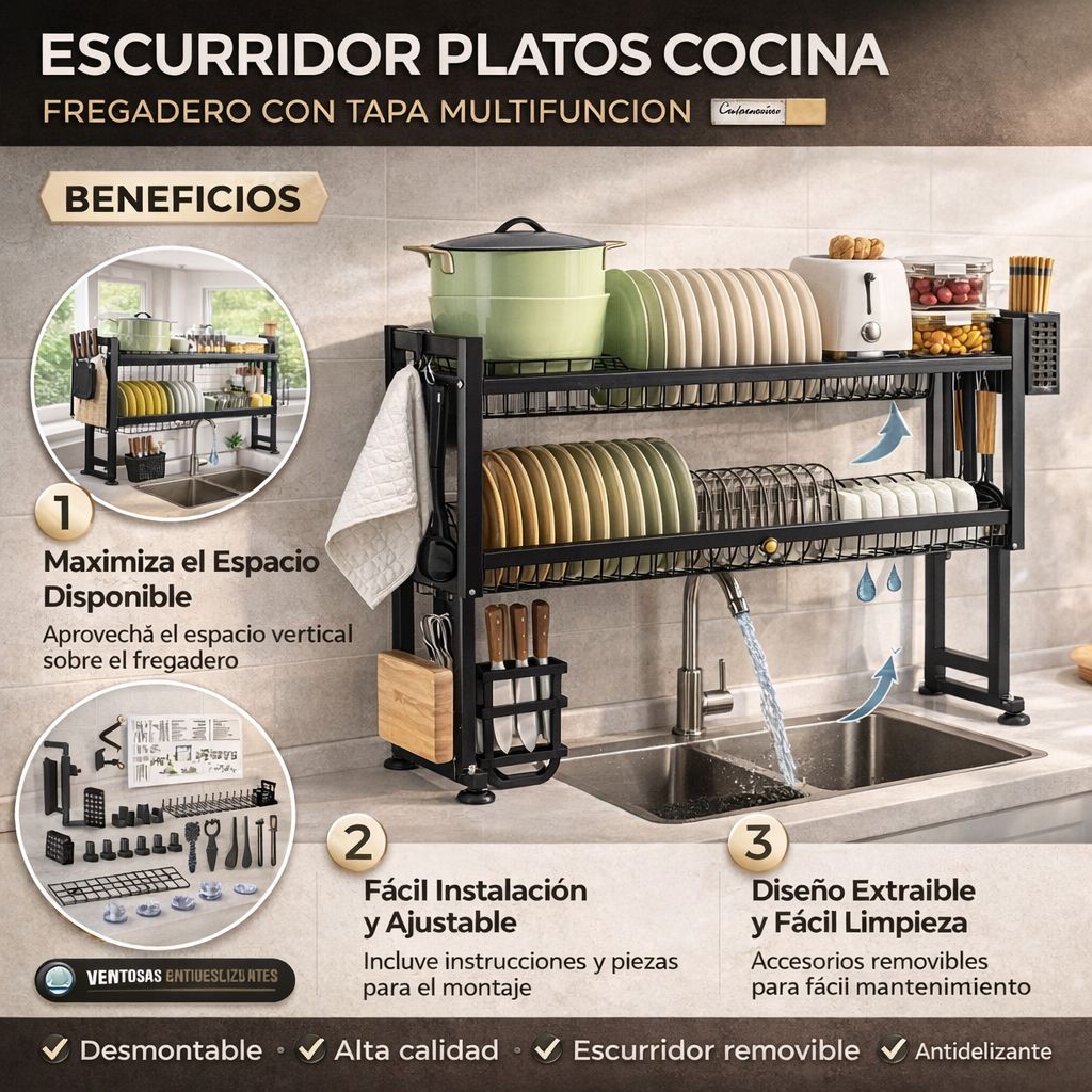 Escurridor De Platos Multifuncional : Ahorra espacio y organiza tu cocina fácil