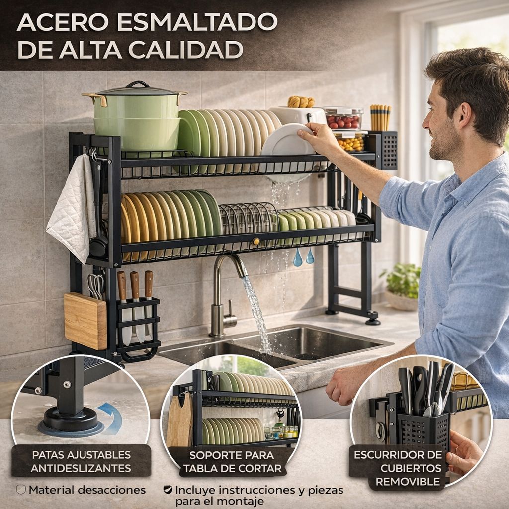 Escurridor De Platos Multifuncional : Ahorra espacio y organiza tu cocina fácil